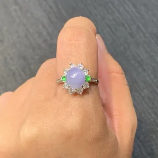 Lavender Natural Jadeite Cabochon Ring — S925 Silver · No. A565