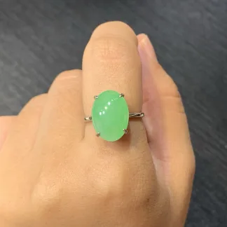 Icy Vivid Green Natural Jadeite Cabochon Ring — S925 Silver · No. 0C57