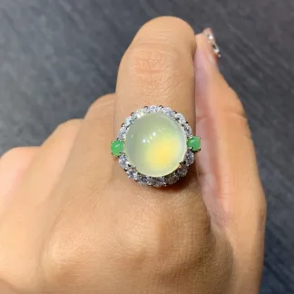 High-Icy Honey Yellow Natural Jadeite Cabochon Ring — S925 Silver · No. 083F