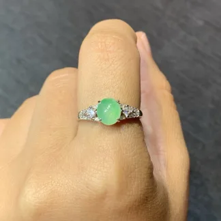 Icy Soft Green Natural Jadeite Cabochon Ring — S925 Silver · No. A8F9