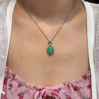 Vivid Green Natural Jadeite Cabochon Pendant — S925 Silver · No. 843B