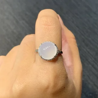Icy Lustrous Natural Jadeite Cabochon Ring — S925 Silver · No. C4BF