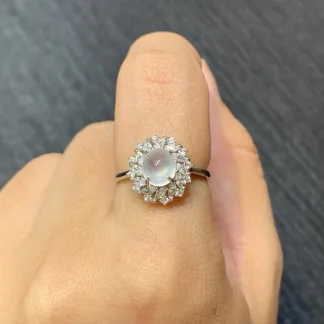 High-Icy Glowing Natural Jadeite Cabochon Ring — S925 Silver · No. 219F