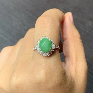 Vivid Green Natural Jadeite Cabochon Ring — S925 Silver · No. 0269
