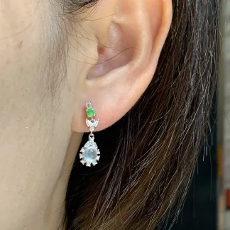 High-Icy Glowing Natural Jadeite Cabochon Drop Earrings — S925 Silver · No. 4ED7