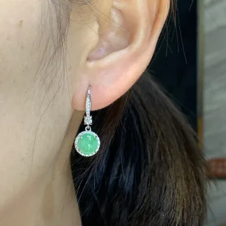 High-Icy Vivid Green Natural Jadeite Cabochon Drop Earrings — S925 Silver · No. 26E1