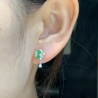 High-Icy Vivid Green Natural Jadeite Cabochon Stud Earrings — S925 Silver · No. 270B