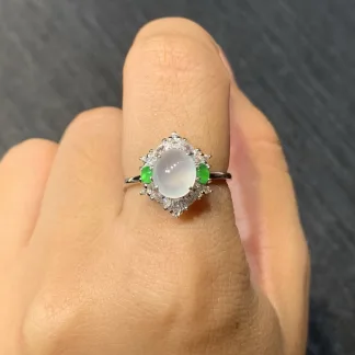 High-Icy Layered Cabochon Natural Jadeite Cabochon Ring — S925 Silver · No. 82C0