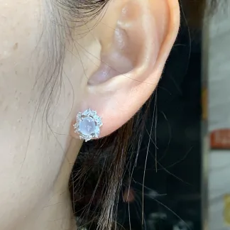 High-Icy Glowing Natural Jadeite Cabochon Stud Earrings — S925 Silver · No. A5DC