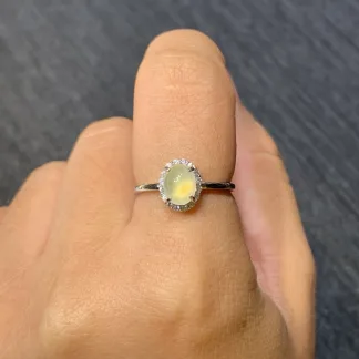 Icy Honey Yellow Natural Jadeite Cabochon Ring — S925 Silver · No. 616C