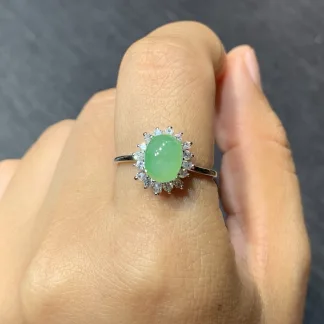 Icy Green Natural Jadeite Cabochon Ring — S925 Silver · No. 9C78