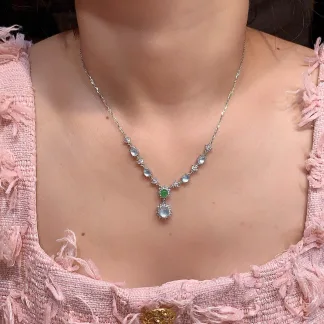 High-Icy Clear Natural Jadeite Cabochon Necklace — S925 Silver · No. 25A5