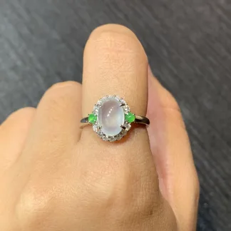High-Icy Glowing Glassy Natural Jadeite Cabochon Ring — S925 Silver · No. A7EB