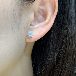 High-Icy Glassy Petite Natural Jadeite Cabochon Stud Earrings — S925 Silver · No. C2D8