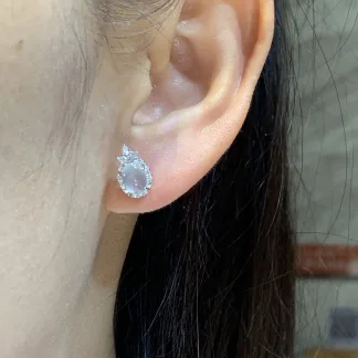 High-Icy Glowing Natural Jadeite Cabochon Stud Earrings — S925 Silver · No. 6723