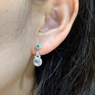 High-Icy Glowing Natural Jadeite Cabochon Drop Earrings — S925 Silver · No. 217F