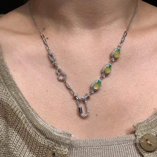 High-Icy Honey Yellow Natural Jadeite Convertible Cabochon Chain — S925 Silver · No. C225
