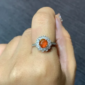 High-Icy Russet Red Natural Jadeite Cabochon Ring — S925 Silver · No. DAFD