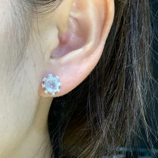 High-Icy Glowing Natural Jadeite Cabochon Stud Earrings — S925 Silver · No. 8A88