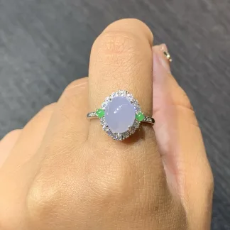 High-Icy Lavender Natural Jadeite Cabochon Ring — S925 Silver · No. F973