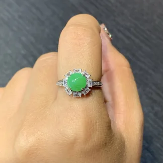 Icy Vivid Green Natural Jadeite Cabochon Ring — S925 Silver · No. 92C8