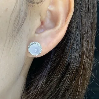 Icy Lustrous Natural Jadeite Cabochon Stud Earrings — S925 Silver · No. 8AF3