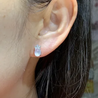 High-Icy Glowing Natural Jadeite Cabochon Stud Earrings — S925 Silver · No. 1F3E