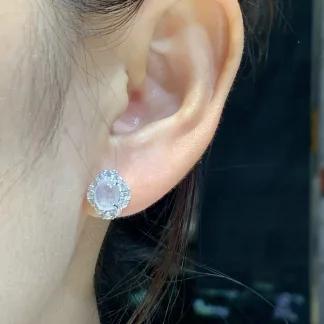 High-Icy Glowing Natural Jadeite Cabochon Stud Earrings — S925 Silver · No. C8D0