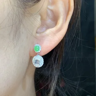 High-Icy Glowing Natural Jadeite Cabochon Drop Earrings — S925 Silver · No. A908
