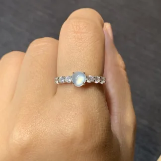 High-Icy Glowing Natural Jadeite Cabochon Ring — S925 Silver · No. 215C