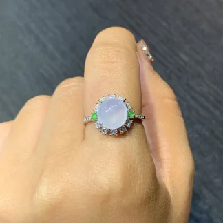 High-Icy Glowing Pale Lavender Natural Jadeite Cabochon Ring — S925 Silver · No. E9CD
