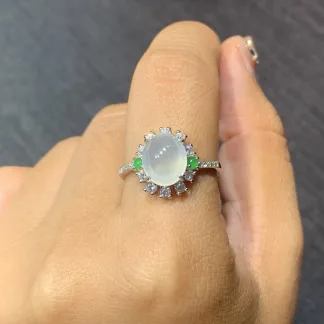 Icy Glowing Natural Jadeite Cabochon Ring — S925 Silver · No. CEFA