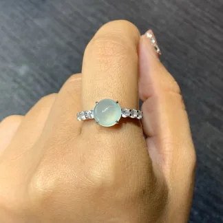 High-Icy Clear Natural Jadeite Cabochon Ring — S925 Silver · No. 785F