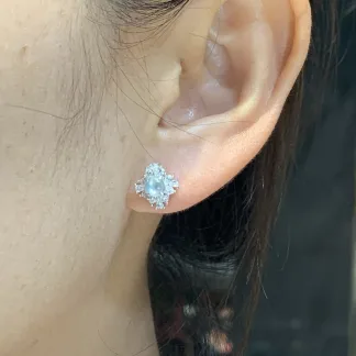 High-Icy Glowing Natural Jadeite Cabochon Stud Earrings — S925 Silver · No. E47A