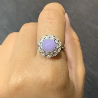 Lavender Natural Jadeite Cabochon Ring — S925 Silver · No. 5018