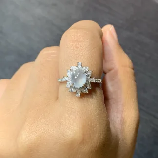 High-Icy Glowing Natural Jadeite Cabochon Ring — S925 Silver · No. A387