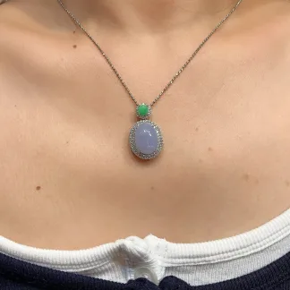 Icy Lavender Natural Jadeite Cabochon Pendant — S925 Silver · No. F195