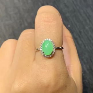 Icy Fresh Vivid Green Natural Jadeite Cabochon Ring — S925 Silver · No. 2CD7