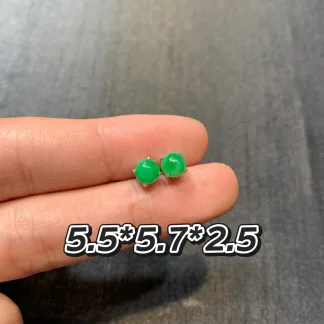 Soft Fresh Green Minimal-Setting Natural Jadeite Cabochon Stud Earrings — S925 Silver · No. 3E53