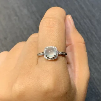 High-Icy Glowing Natural Jadeite Cabochon Ring — S925 Silver · No. 5CCE
