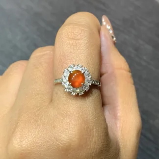 High-Icy Russet Red Natural Jadeite Cabochon Ring — S925 Silver · No. B1A0