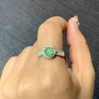 High-Icy Clear Green Natural Jadeite Cabochon Ring — S925 Silver · No. A112