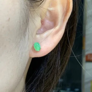 Icy Soft Green Natural Jadeite Cabochon Stud Earrings — S925 Silver · No. 5F58