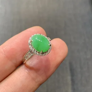 Vivid Green Natural Jadeite Cabochon Ring — S925 Silver · No. 081E