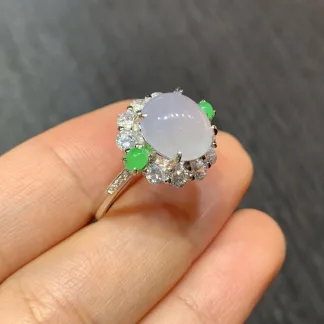Icy Lavender Natural Jadeite Cabochon Ring — S925 Silver · No. 2BD5