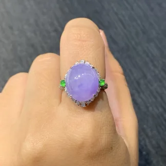 Icy Lavender Natural Jadeite Cabochon Ring — S925 Silver · No. 4119