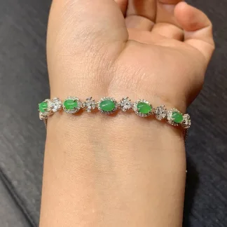 Icy Vivid Green Natural Jadeite Cabochon Bracelet — S925 Silver · No. 03CC