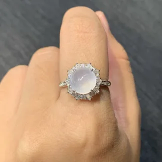 High-Icy Glowing Natural Jadeite Cabochon Ring — S925 Silver · No. DC72