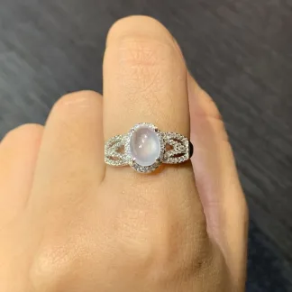 High-Icy Glowing Natural Jadeite Cabochon Ring — S925 Silver · No. B930