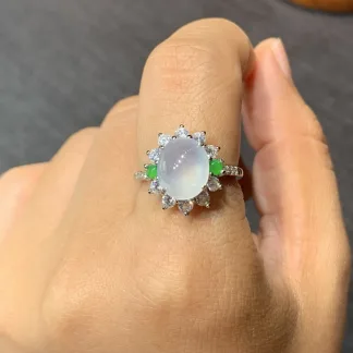 High-Icy Glowing Natural Jadeite Cabochon Ring — S925 Silver · No. 45B0